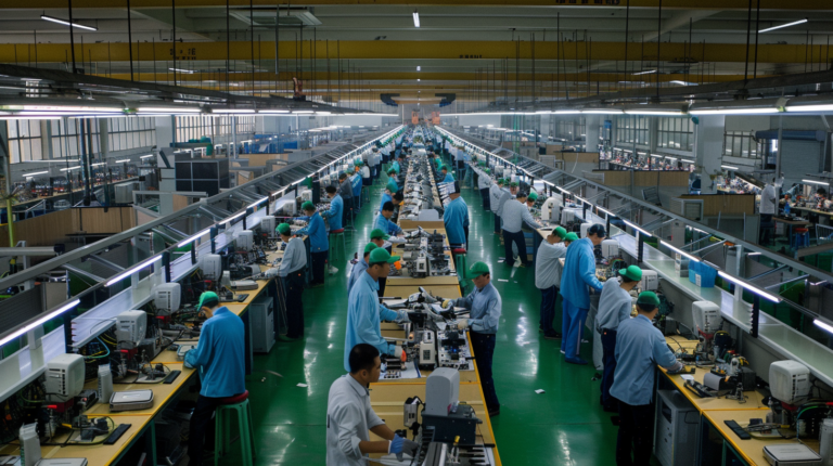 On a production line, workers are assembling