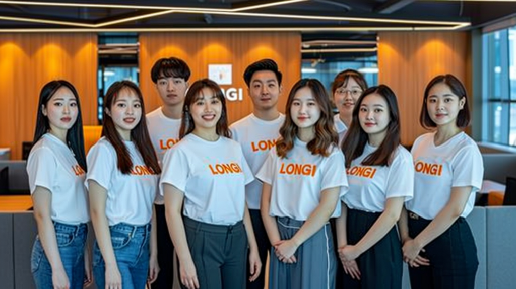 A picture with eight employees, from the business department of Longi