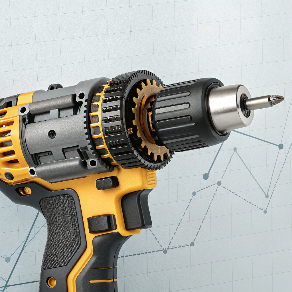 cutaway view of stanley style cordless drill gears motor and chuck